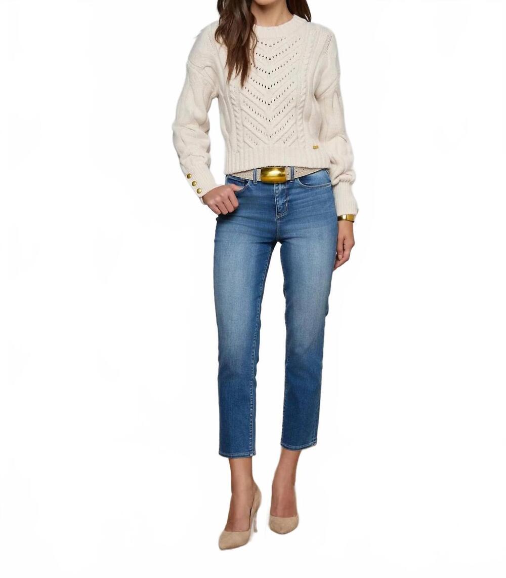 NEW L'AGENCE storm cable knit sweater in ivory/gold